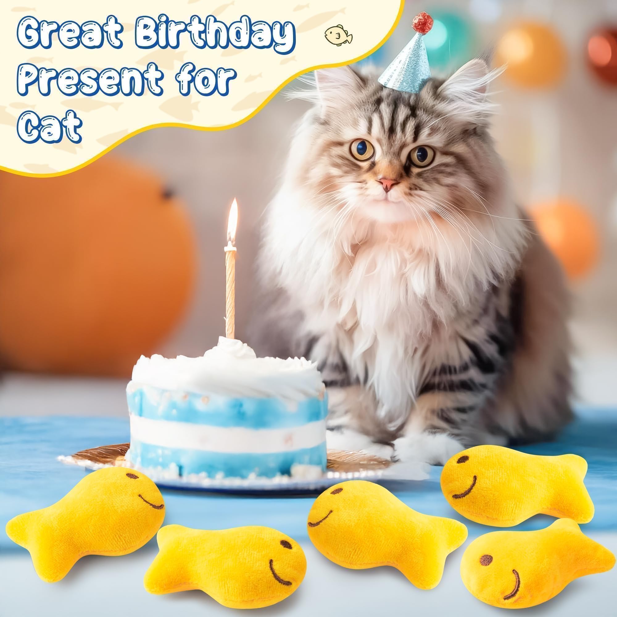 L1rabe Goldfish Cracker - Juguetes de peluche de hierba gatera – Día de agradecimiento para gatos negros, juguetes divertidos para gatos, suministros amarillos para mascotas, herramientas de dentición