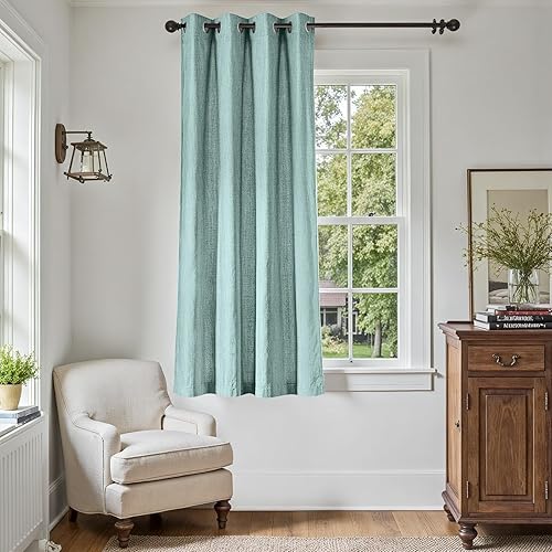 jinchan - Cortina oscurecedora con textura de lino, de 63pulgadas de largo, con aislamiento térmico y ojales, para sala de estar y dormitorio,