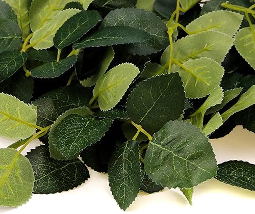 Miniatura 5 de 70 hojas de rosas artificiales a granel, hojas de plantas falsas de seda, hojas de rosa falsas para ramos de boda, decoración de fiesta de cumpleaños