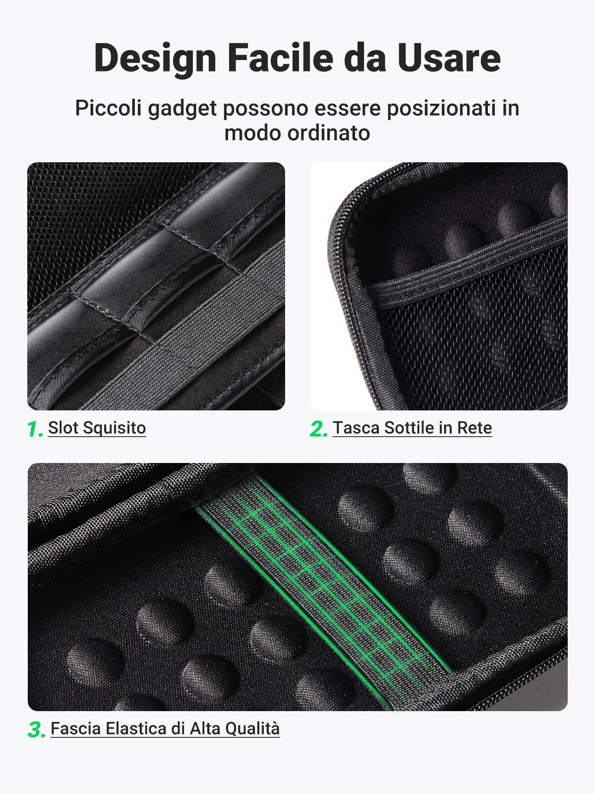 UGREEN Custodia Rigida Per Hard Disk Esterno 2.5'' Impermeabile, Borsa Protettiva Antiurto per Accessori Elettronici, Compatibile con SSD HDD, Cavi, Schede SD, Chiavetta USB, Power Bank