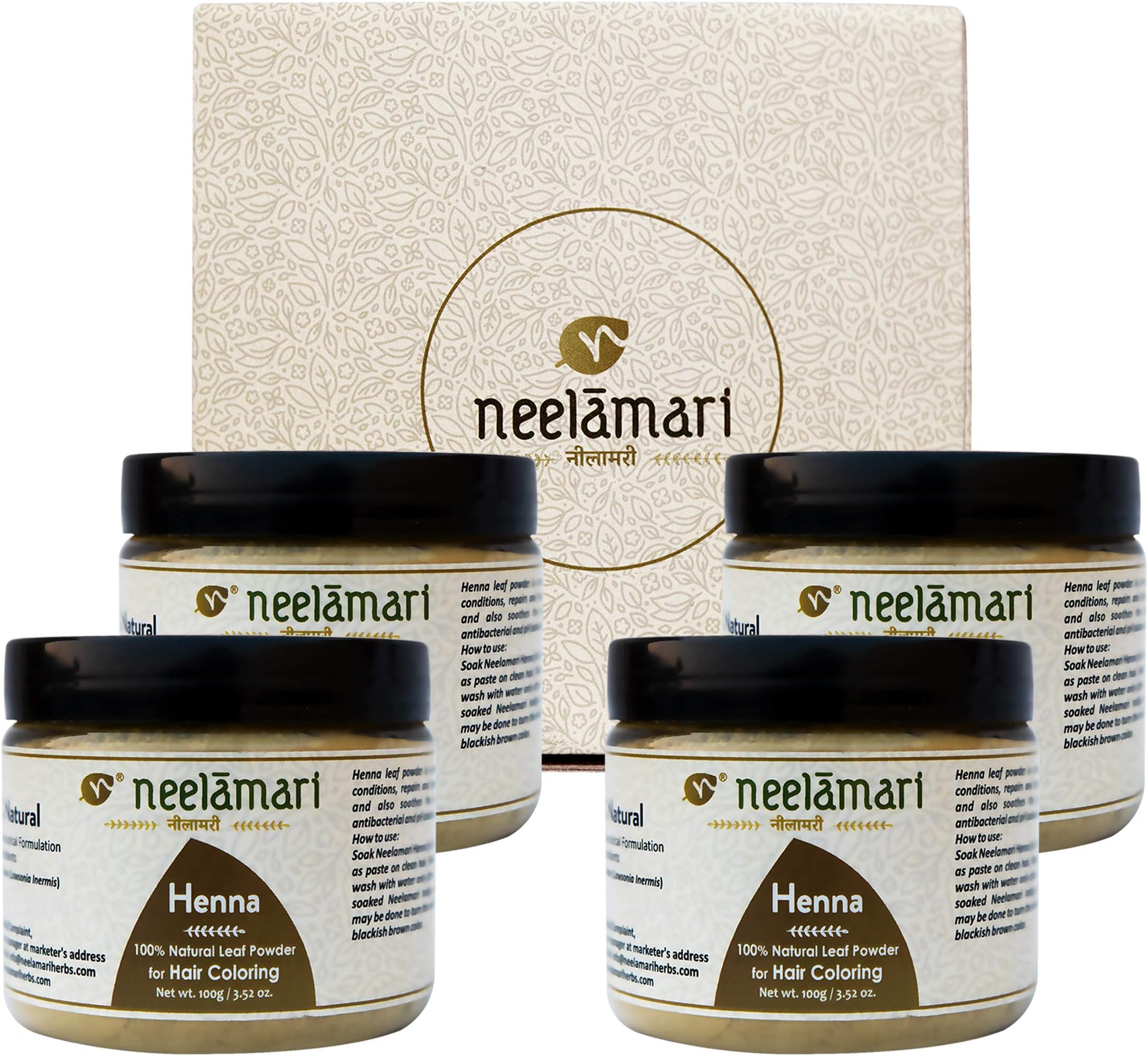 Neelamari Henna Natural Leaf Powder for Hair Color Pack of 4 (4x100gm)