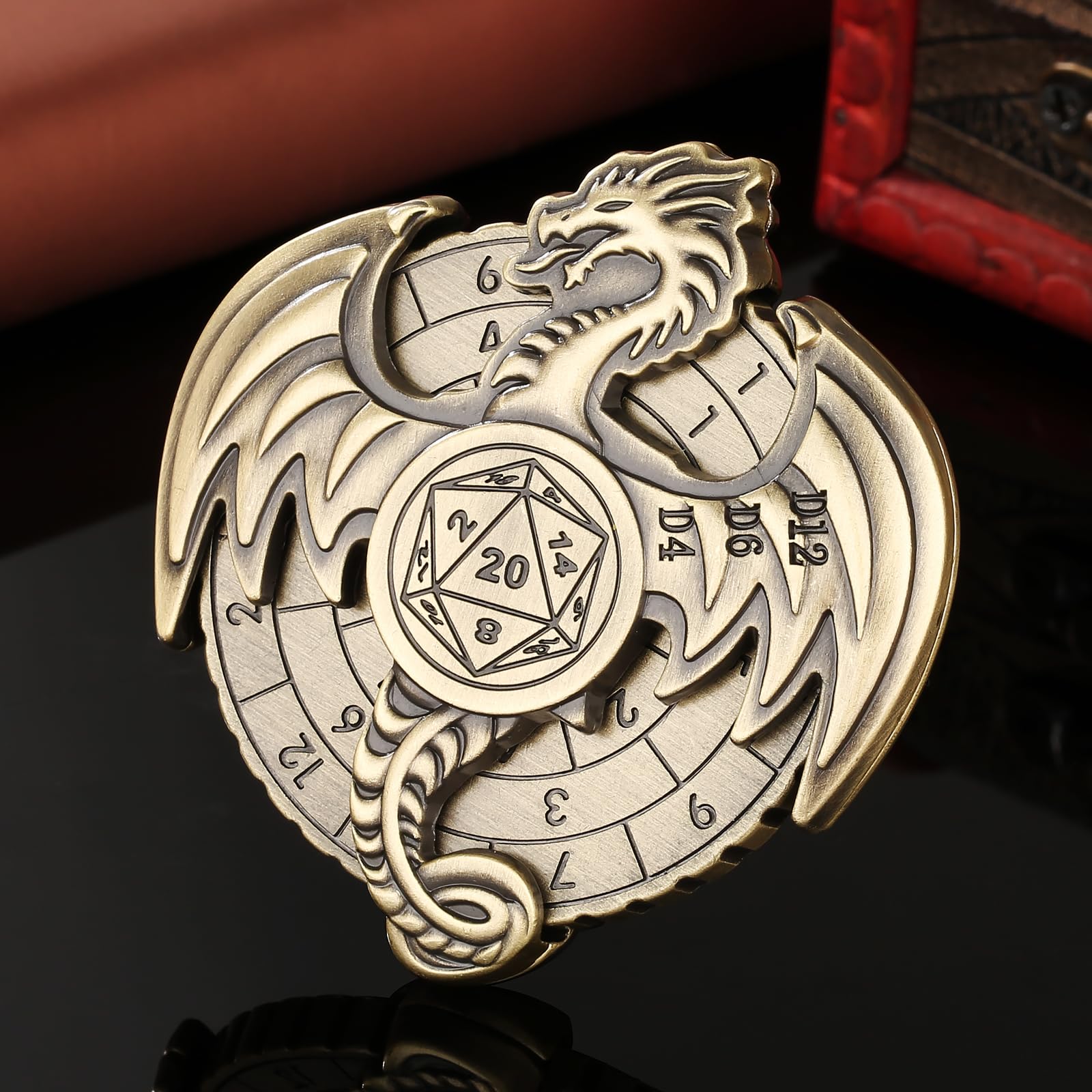 DND Ruota Dadi Spinner - 7-in-1 Drago Metallici D&D con Roulette, Gyro di Dito, Scatola Regalo, Accessori per Giochi di Ruolo e Società - Bronzo