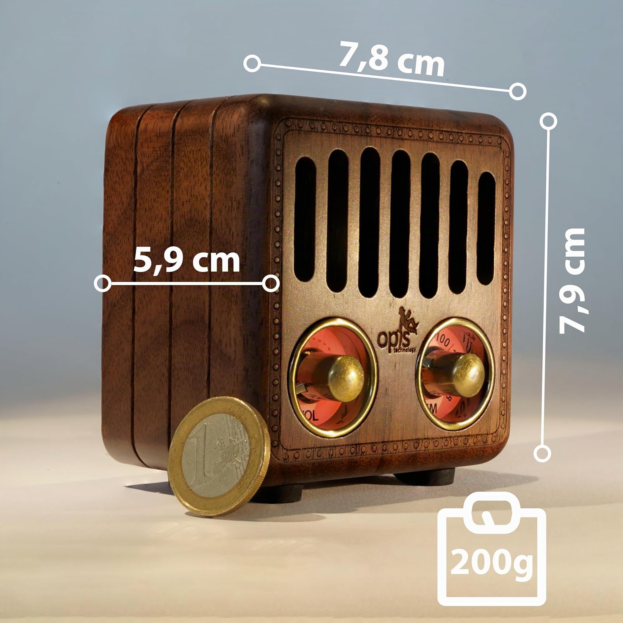 Opis Radio 2 – Mini Wallnuß Nostalgia Vintage Radio con Bluetooth Altavoz en diseño retro de madera