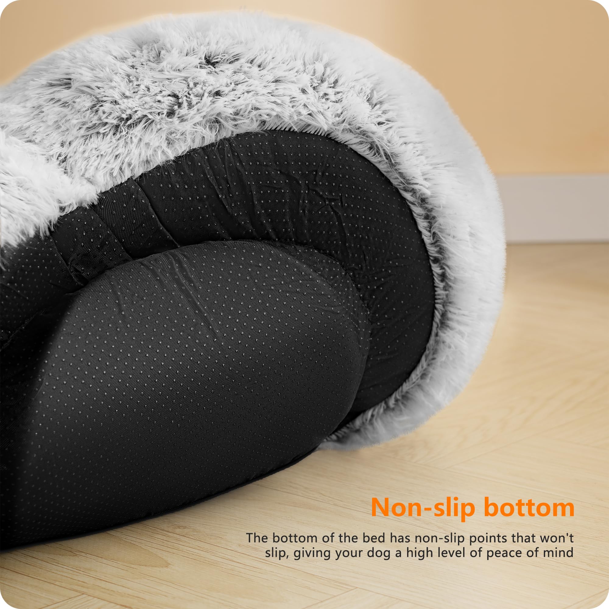 HMTOPE Cuccia ortopedica per cani rotonda, cuscino tappetino per cani e gatti, a ciambella, morbida, lavabile, diametro 60 cm, grigio chiaro