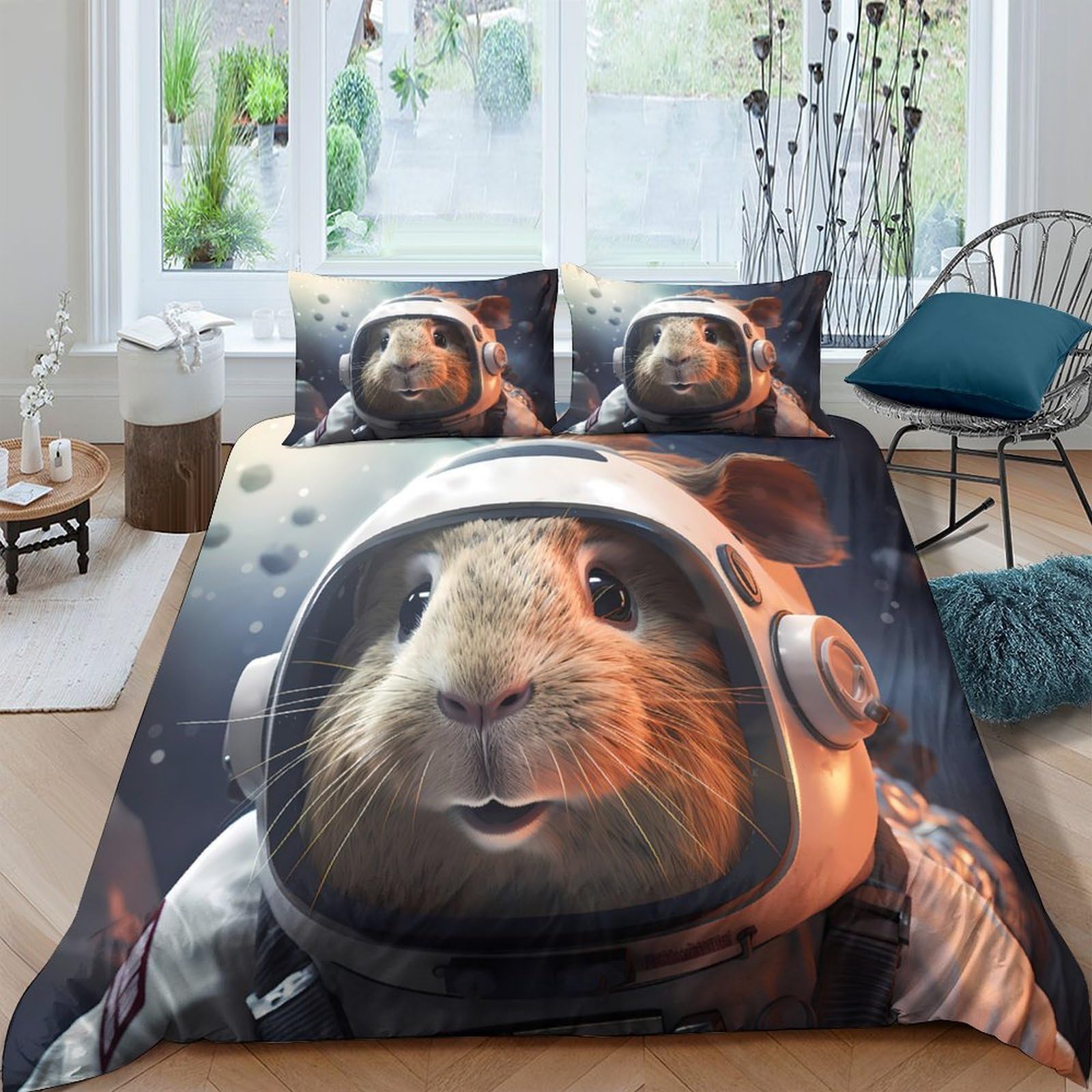 Ctjqhvkz Style-9 3D Printed Space Hamster Fitted Sheet Microfiber Soft Anti-Slip Animal Astronaut Bed Cover For Bedroom Dorm Decor Single（135X200cm）