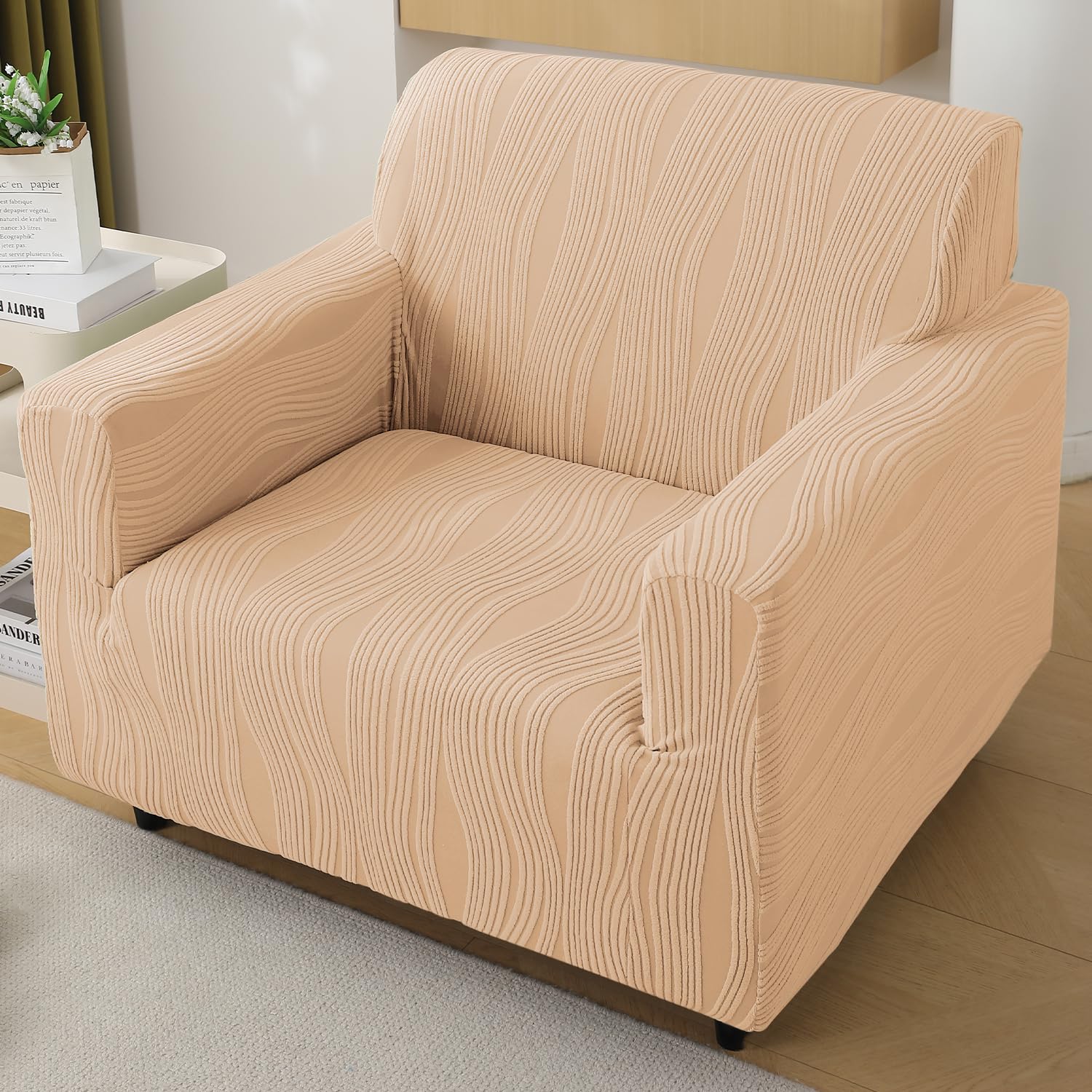 HOKIPO Nestiva Sofa Cover 1 Seater Fully Covered, Blush Beige