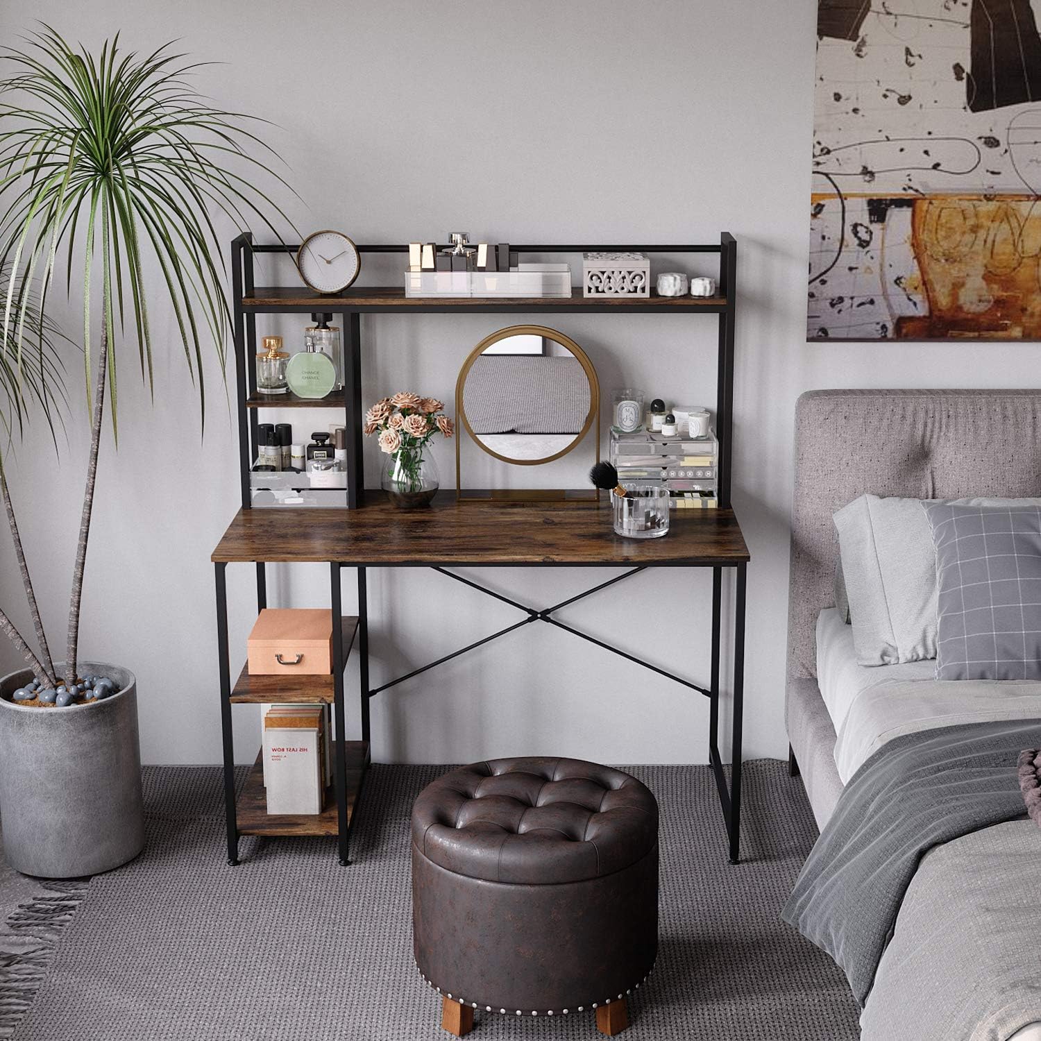 Bestier Computer Desk with Hutch & Bookshelf (Retro, 47")