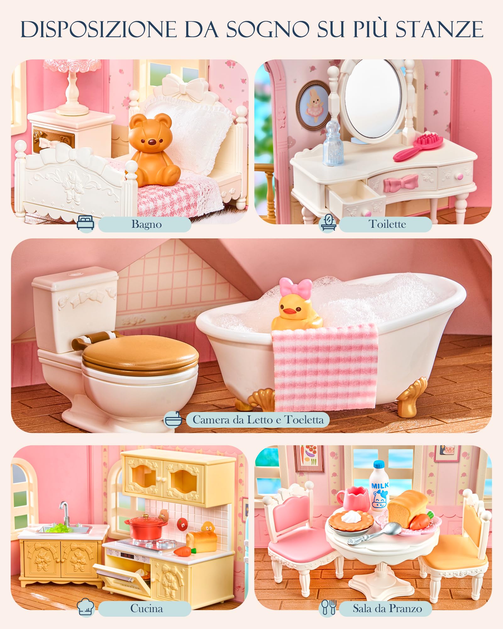 Rolife Kit fai da te in miniatura per casa delle bambole Haley Island Fairy Rose Cottage, villa in stile vittoriano rosa con luci LED, set di assemblaggio fai da te da 178 pezzi, giocattolo e regalo