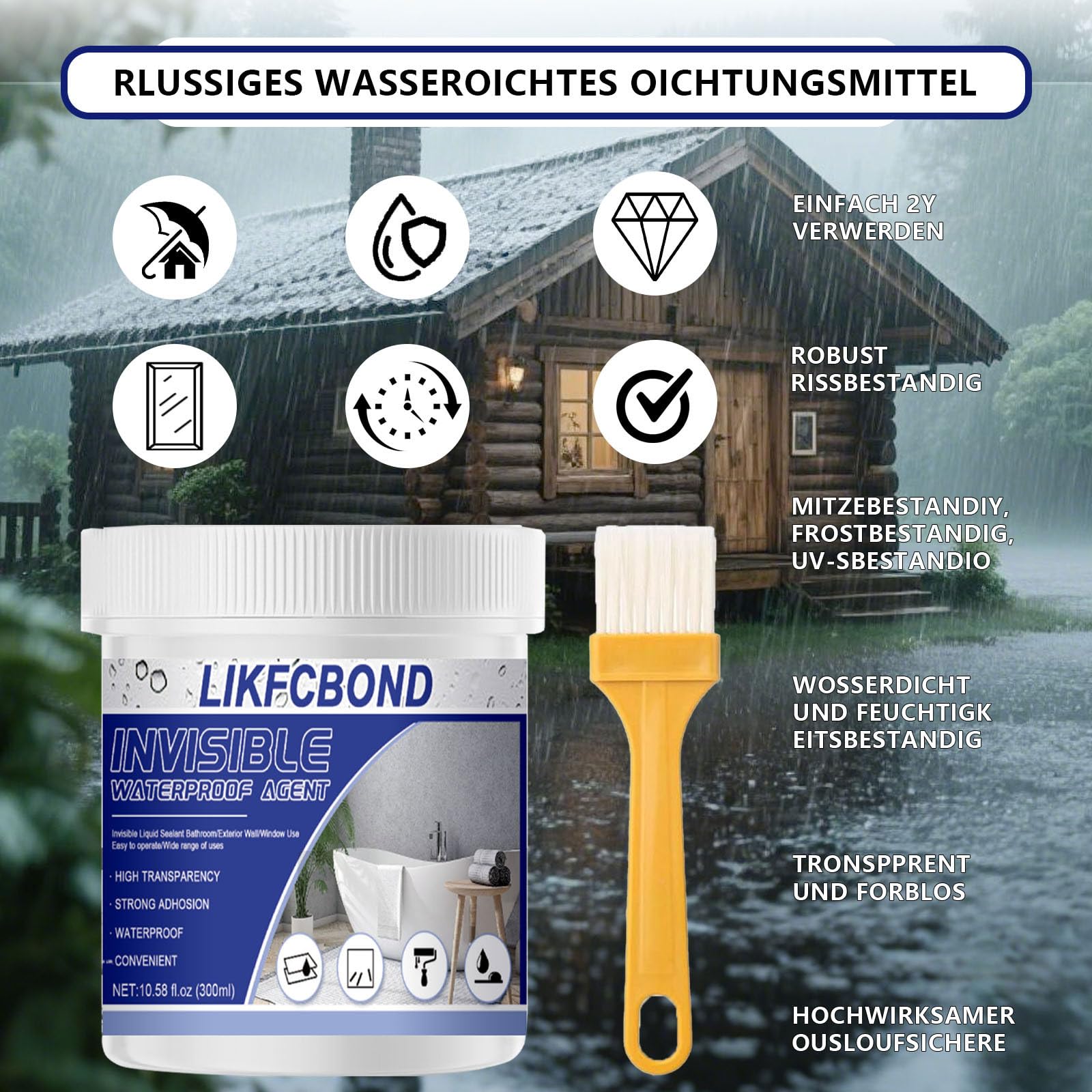 Sigillante Impermeabile 300g - Agente Rivestimento Isolante Trasparente per Bagno e Pareti