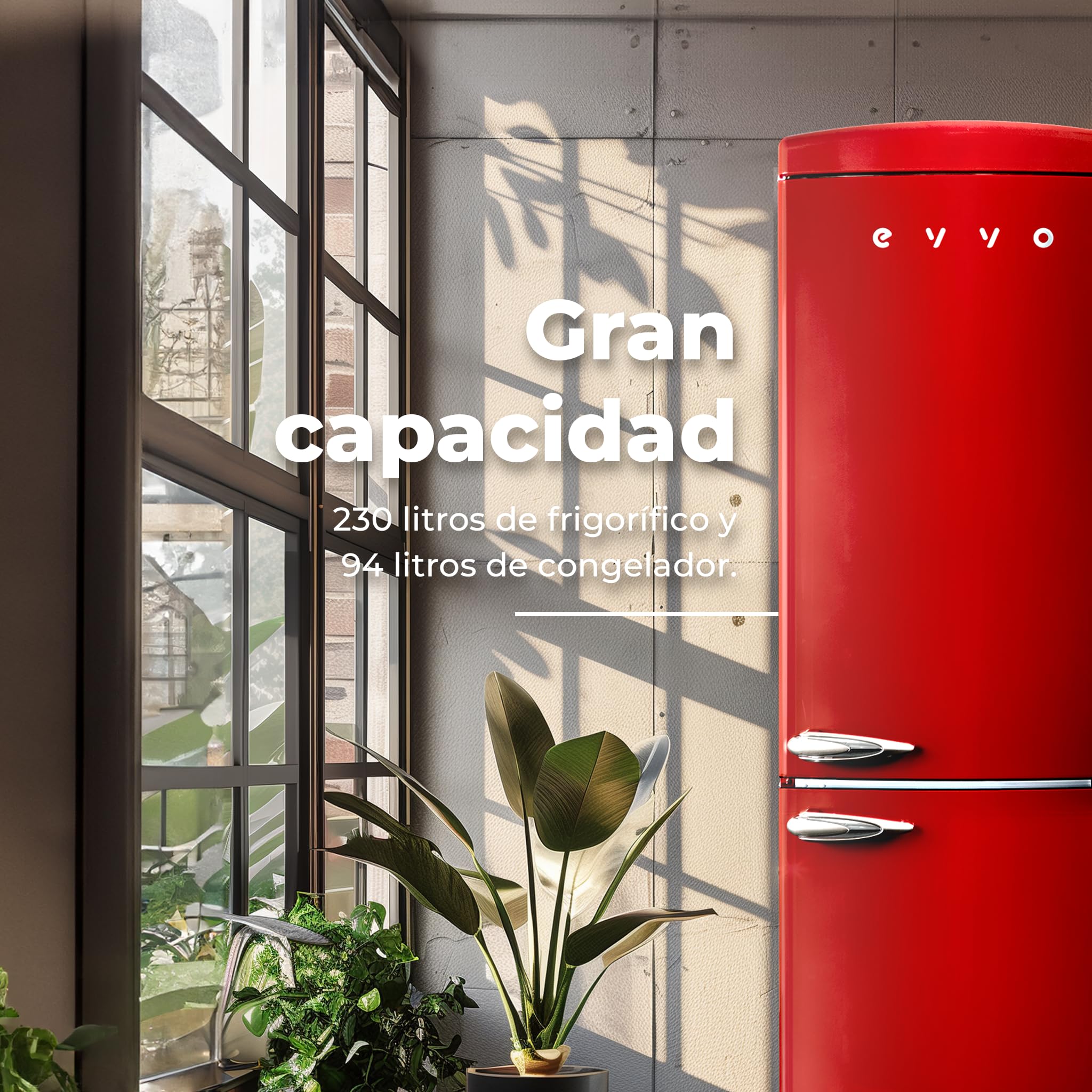 EVVO Frigorífico combi, Diseño Retro, No Frost, Capacidad Frigorífico 230L y Congelador 94L, Libre de Gas CFC, Refrigeración Turbo Fan, Crisper Zone, Control manual (F60 Retro Color Gris)