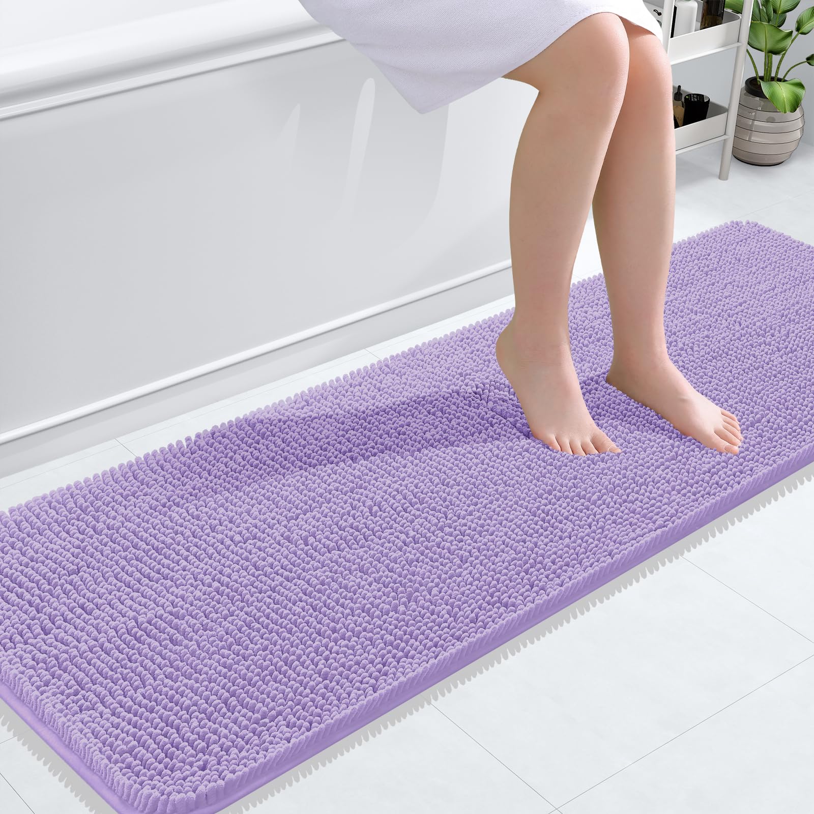 OLANLY Bathroom Runner Rugs 59x20, Soft Absorbent Chenille Bath Rugs, Rubber Backing Quick Dry, Machine Washable Long Bath Mats for Bathroom Floor, Tub and Shower, Home Decor Accessories, Lavender — image 1