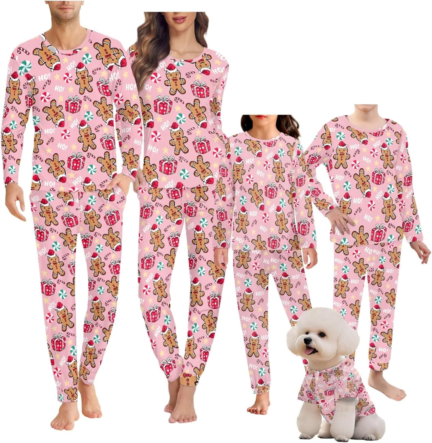 Family Christmas Pajamas Matching Sets with Dog Long Sleeve Sleepwear Soft Pj Sets