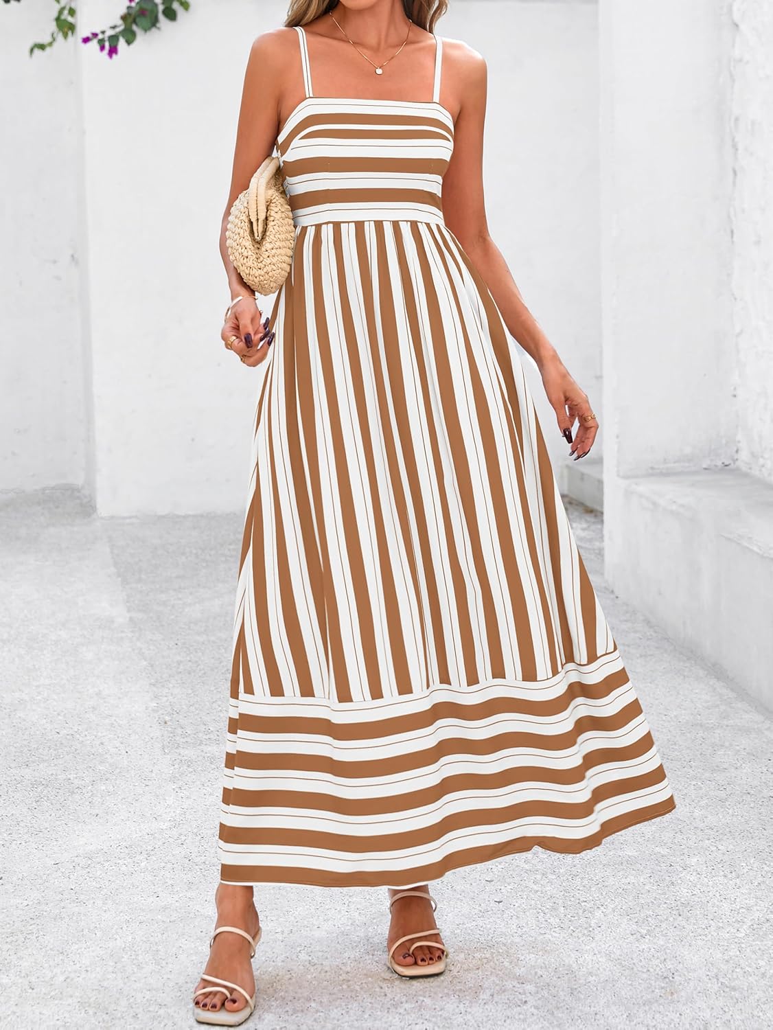 PRETTYGARDEN Women Summer Maxi Dresses 2026 Spaghetti Strap Boho Floral Striped Wedding Guest Beach Vacation Flowy Long Dress - Image 3