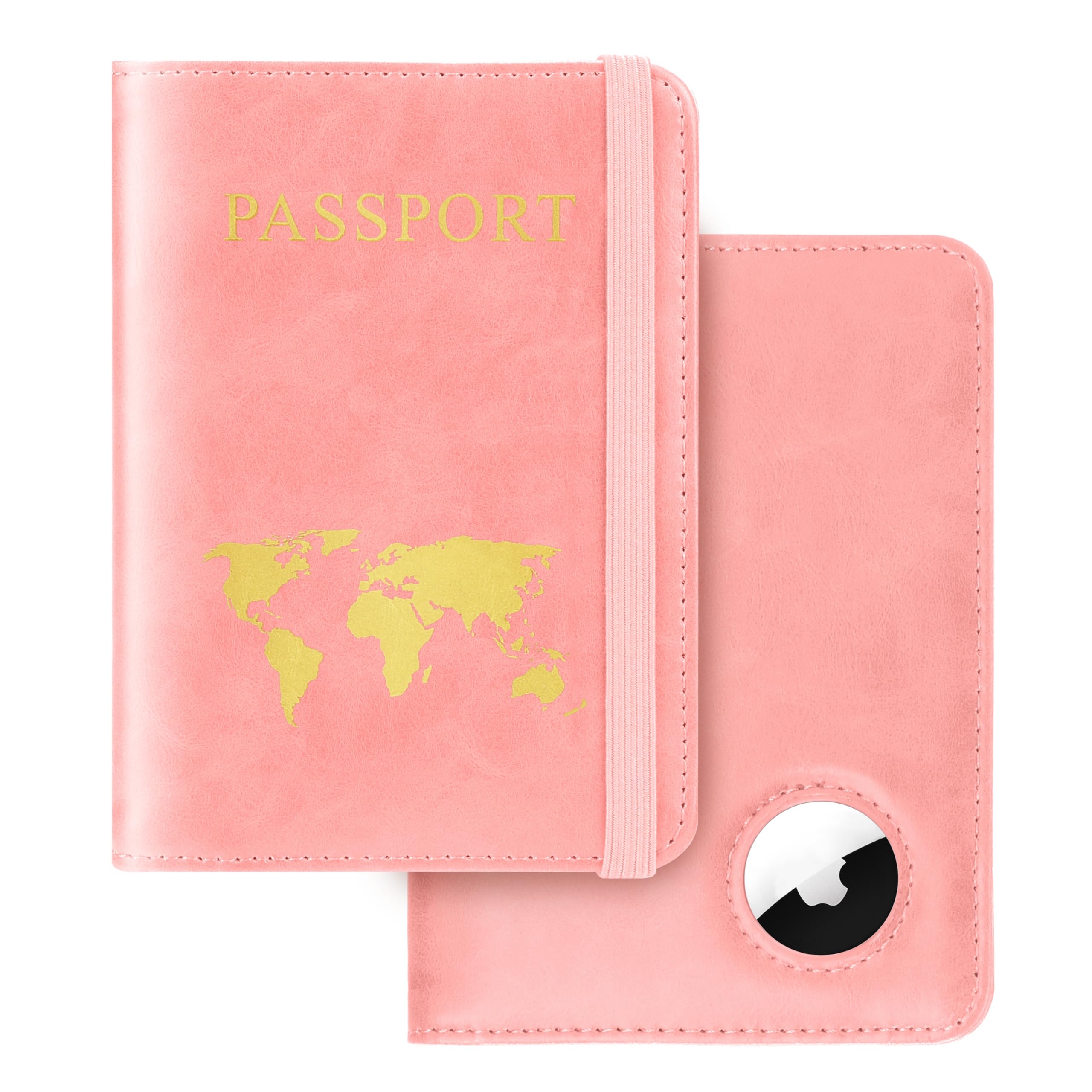 Passport Holder for Travel Women Men - Passport Cover Wallet with Airtag Slot - RFID Blocking PU Leather Passport Holder Case with Card Holder, Pen Slot, Pink, Classics-image-28