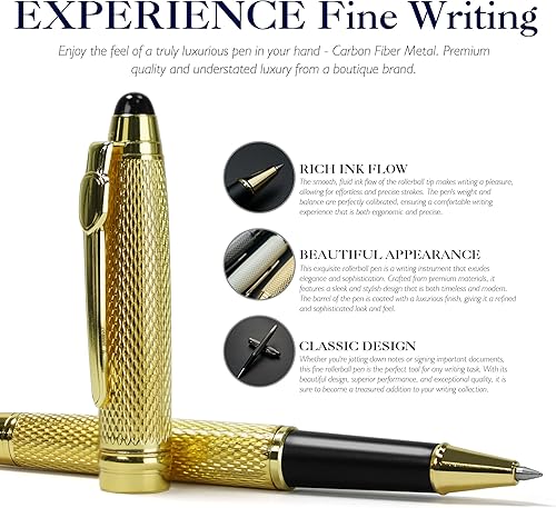 Miniatura 3 de STONEGO Bolígrafo de punta mediana negra (0.020in) con punta recargable de acero inoxidable de escritura suave, elegante regalo ejecutivo para