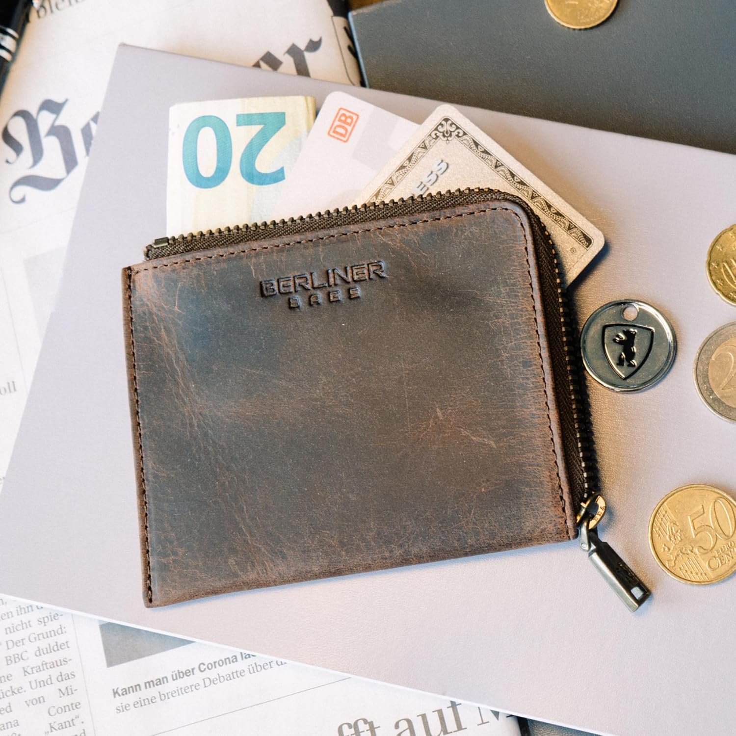 Berliner Bags Vintage portemonnee Mark, mini portemonnee van leer