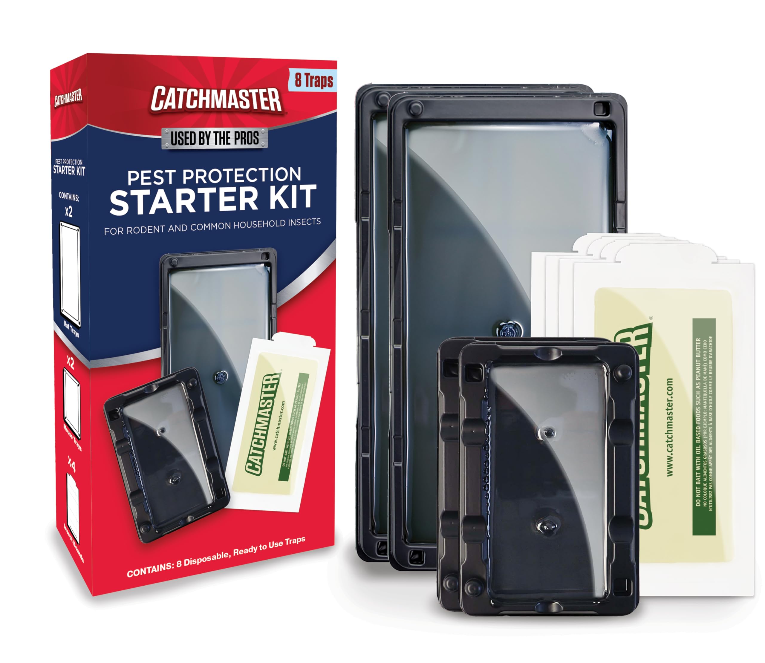 Catchmaster Glue Trap Variety Pack - 2 Mouse Trays, 2 Rat Trays, 4 Insect Glue Traps, Mouse Traps Indoor for Home, Pest Protection Kit for Basement & Garage, Rodent & Insect Pest Control