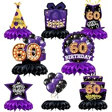 8pcs 60th Birthday Table Decorations Honeycomb Centerpieces Purple And Black 60th Birthday Party Favors For Women Men Party