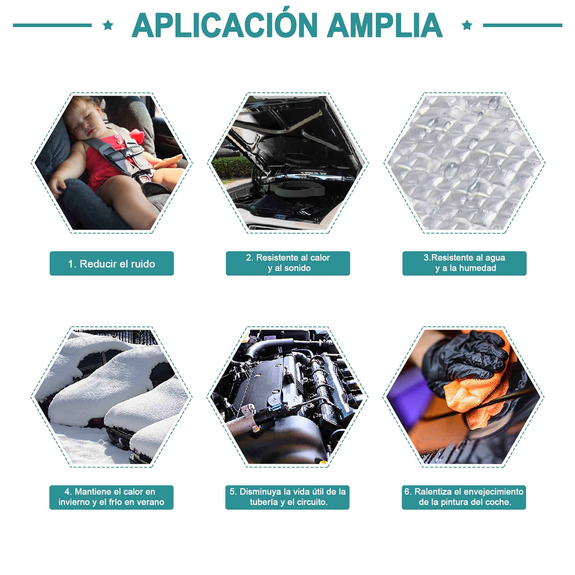 QUARKZMAN 1㎡ 6mm Isolante Fonoassorbente per Auto Isolamento Acustico Adesivo Alluminio per Cofano Motore 100cmx100cmx6mm