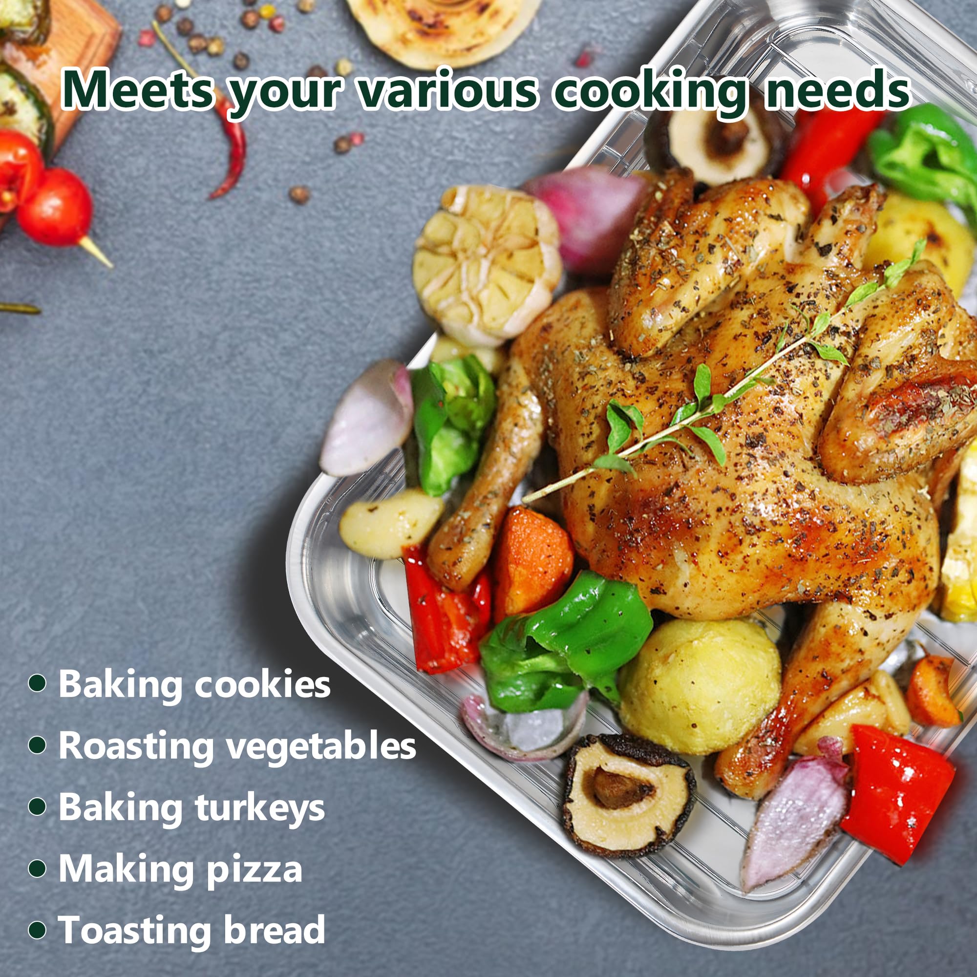 Stainless Steel Roaster with Flat Rack & Parchment Paper, 16.2 x 12.2 x 3 inches - Ideal Roasting Pan for Whole Turkey, Roasts, or Multiple Sides - Image 7