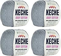 Vista 16 de Keche Hilo de algodón, 60% algodón, 40% hilo acrílico, hilo de algodón suave para crochet y tejer, hilo amigurumi, 1 madeja/bola, 1.76 onzas (50g)