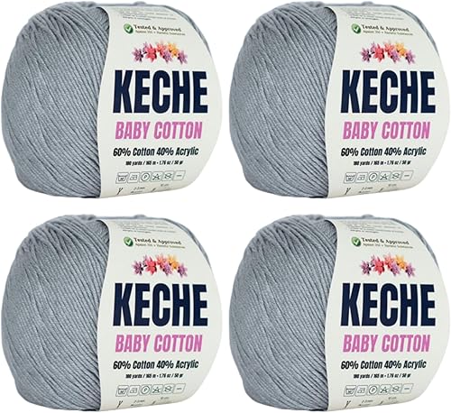 Vista 16 de Keche Hilo de algodón, 60% algodón, 40% hilo acrílico, hilo de algodón suave para ganchillo y tejer, hilo amigurumi, 1 madeja/bola, 1.76 oz (50g)