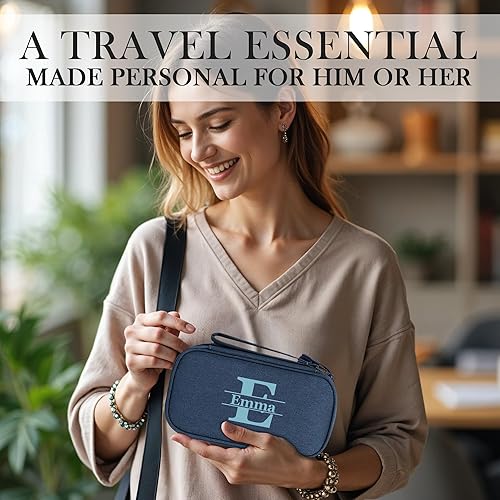 Miniatura 3 de Organizador de artículos electrónicos personalizado azul marino  Bolsa compacta de almacenamiento de cables con nombre personalizado para