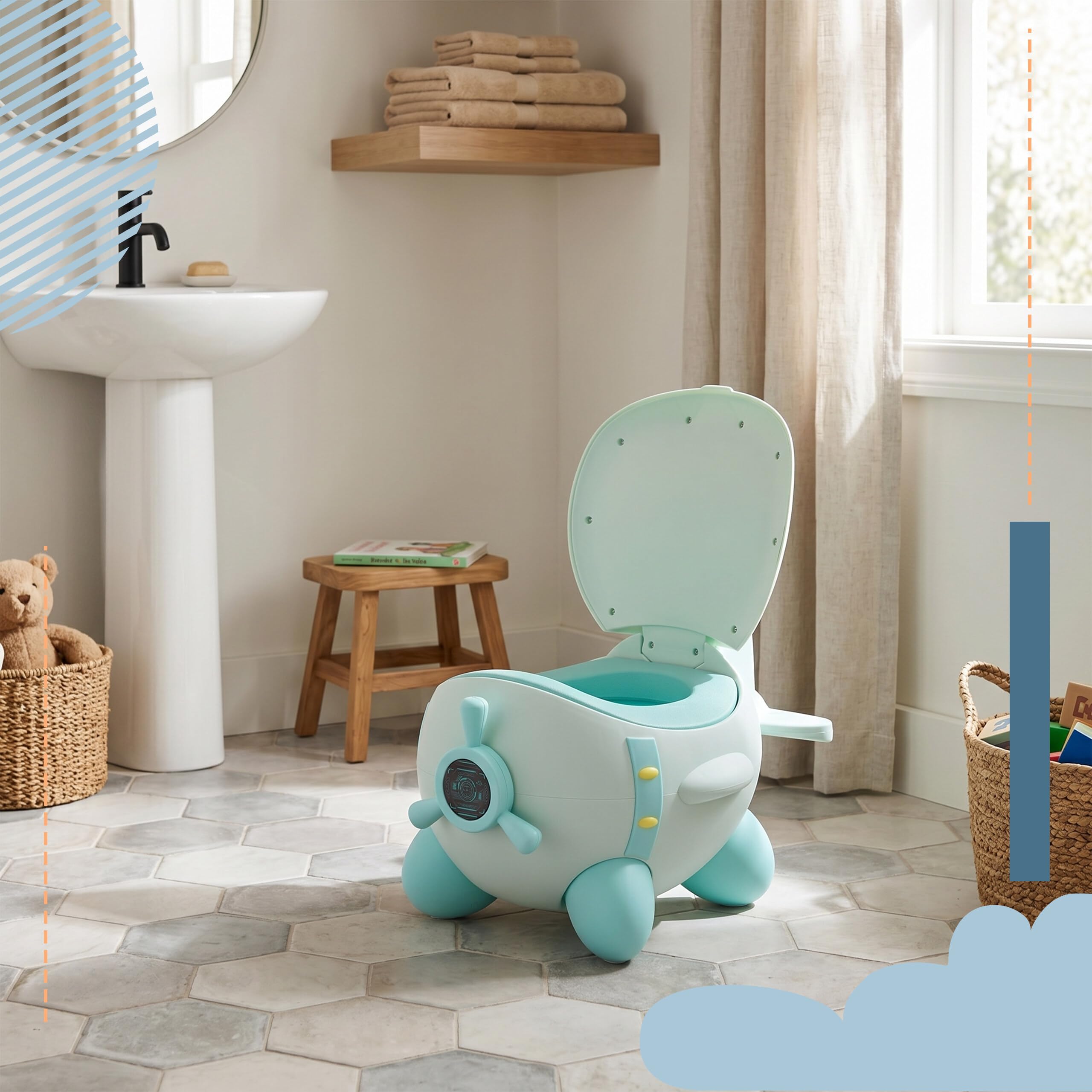 Relaxdays orinal infantil avión menta, tapa, 27x31x40 cm, viajes