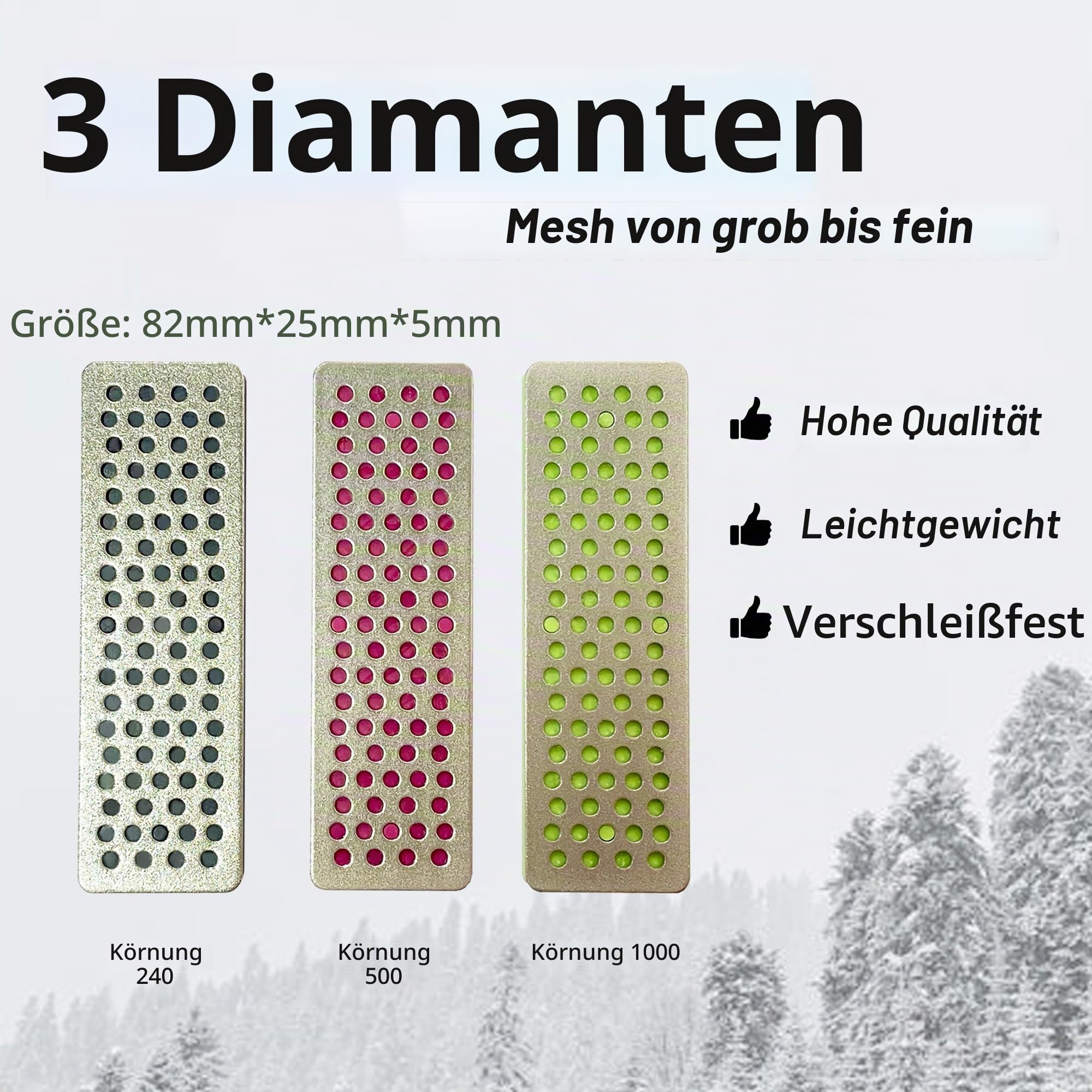 Snowboard Ski Edge Schrägstimmung Ski Wax Kit Diamanten 3 Stück Diamantfeile 240 Körnung 500 Körnung 1000 Körnung für Skifahrer