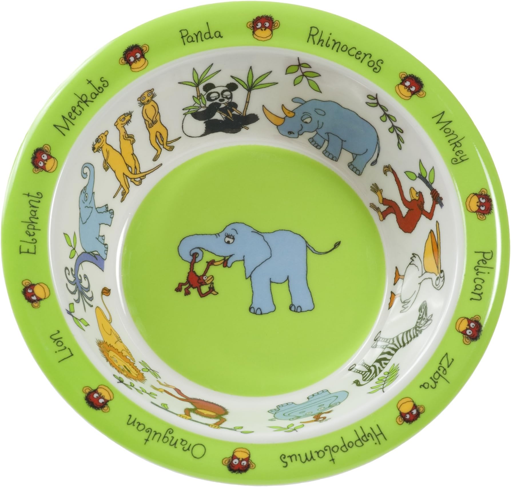 Tyrrell Katz Kids Jungle Printed Bowl in Green Melamine - Dishwasher Safe Children's Dish Outdoor Dining Tableware Everyday Plate - 16.5 cm