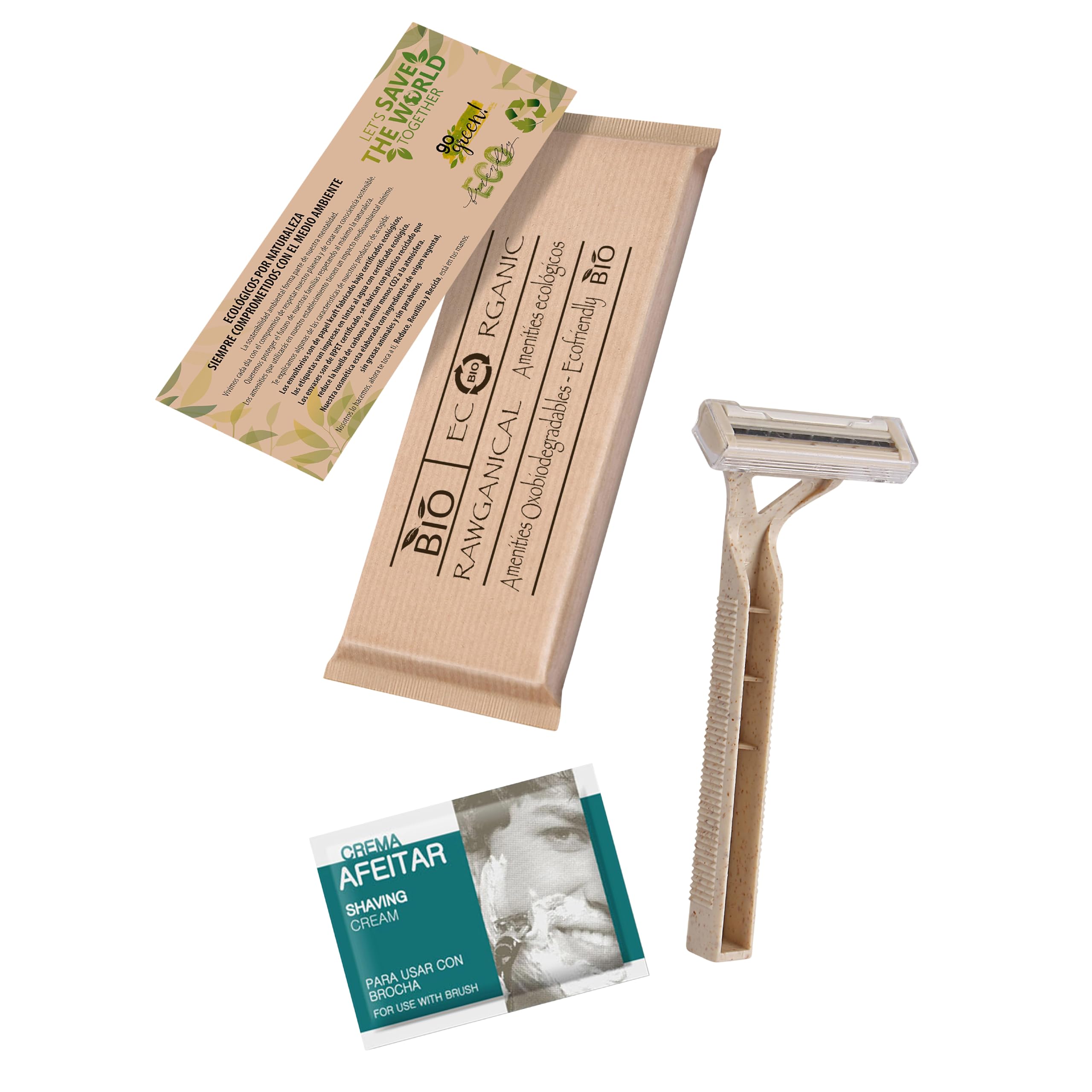 100 Set di Rasatura per Alberghi | Kit di Rasatura Ecologico Avvolto Individualmente in Carta kraft - Linea Rawganical| Per Hotel, Viaggi e Ospiti | 100 Kit