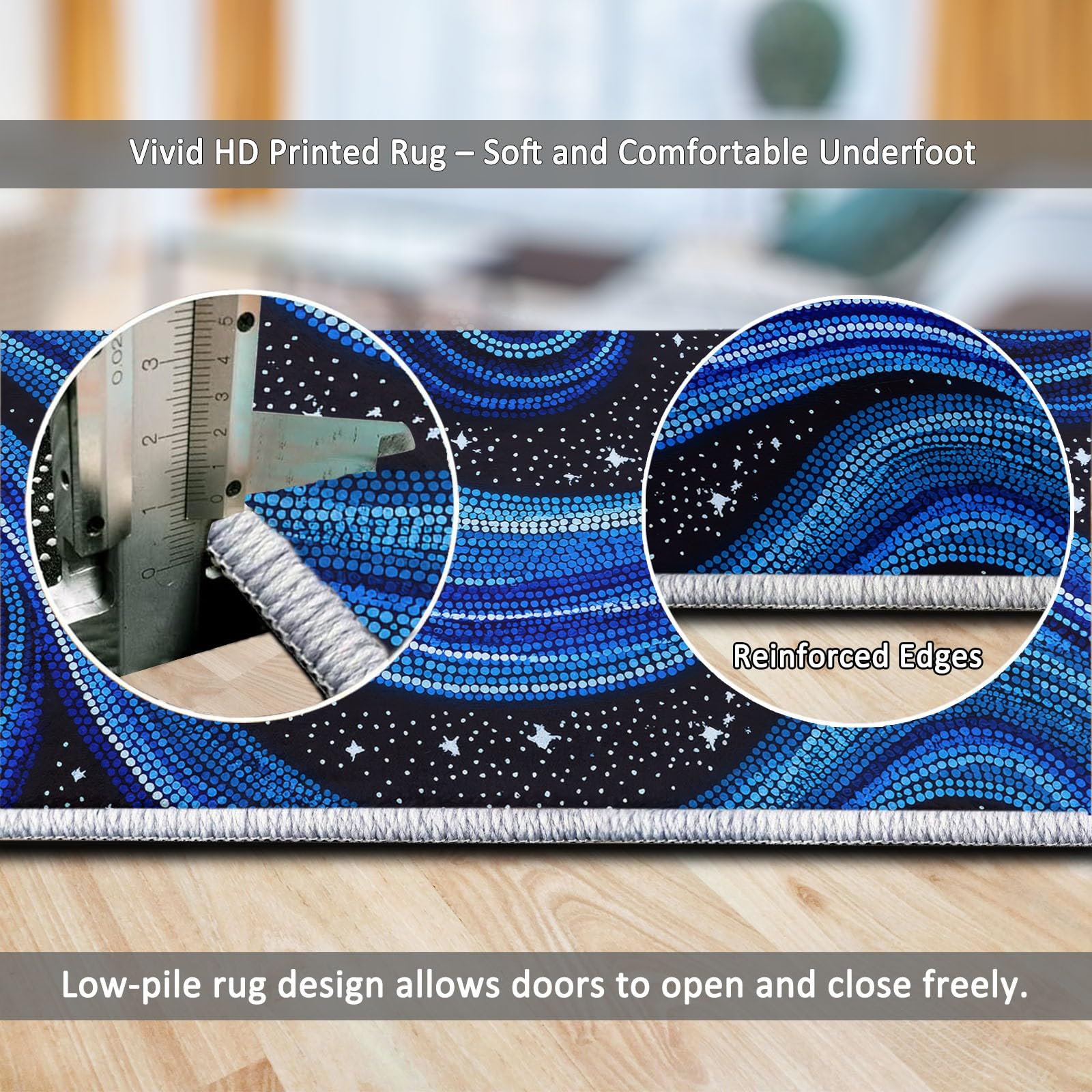 Générique Tapis Salon Lavable en Machine Fantaisie Rétro Mystérieux Étoiles, Tapis de Chambre à Poils Courts, Antidérapant Doux, Idéal pour Salle de cinéma Chambre sous-Sol, Bleu-Noir, 160 x 230 cm
