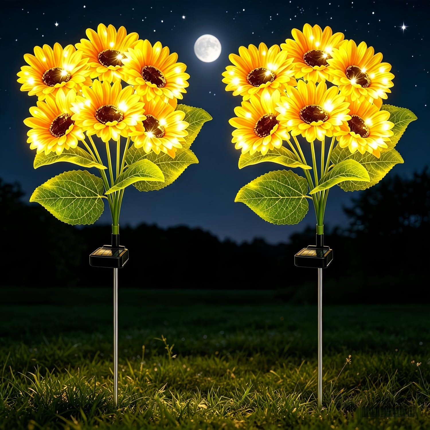 Luces solares para decoración de jardín al aire libre, paquete de 2 con 12 luces de girasol, luces solares de flores impermeables, regalos de cumpleaños para mamá, mujeres, abuela, estacas decorativas