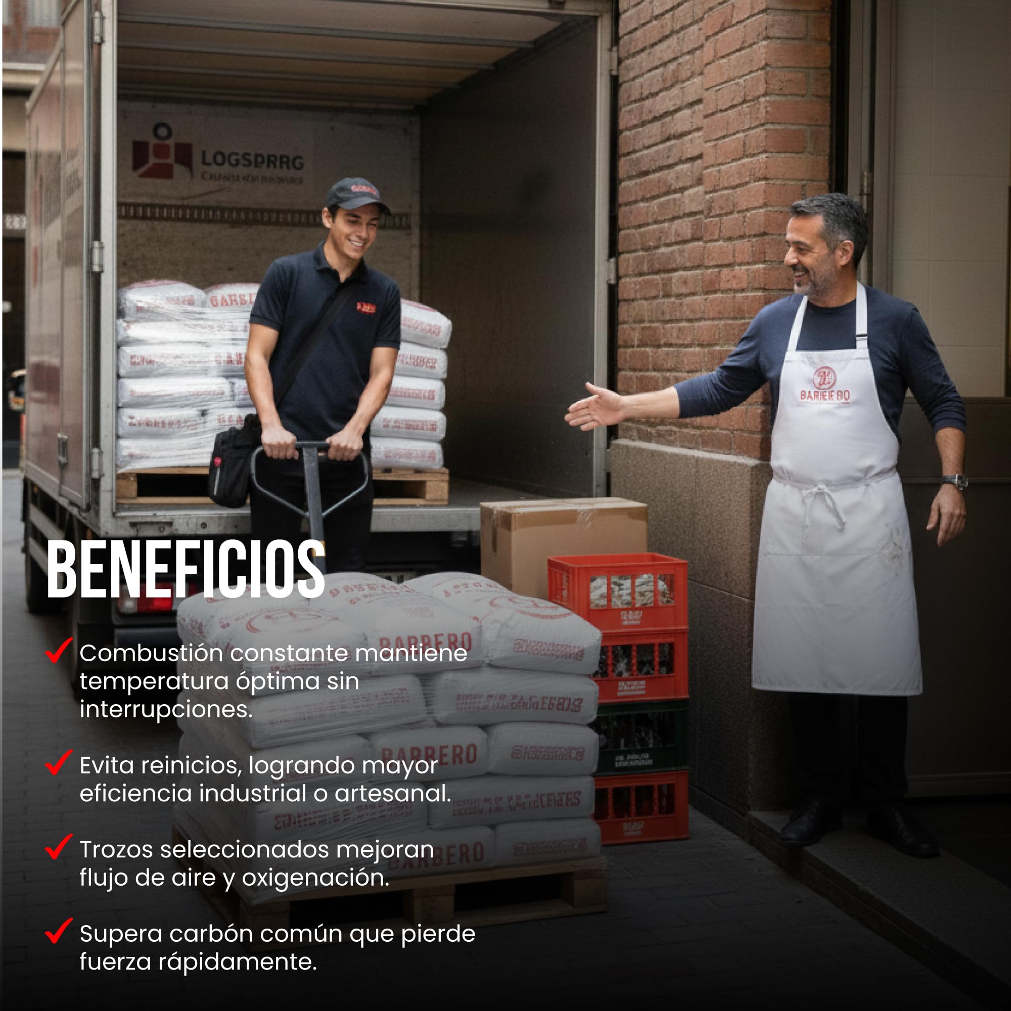 Palet Carbón Vegetal Encina 100 Natural Grueso Profesional 30 Sacos 20kg Hostelería Aroma Sabor Carnes Pescados Combustión Lenta Sin Humo Alta Temperatura Cocina Exterior Parrilla Gourmet
