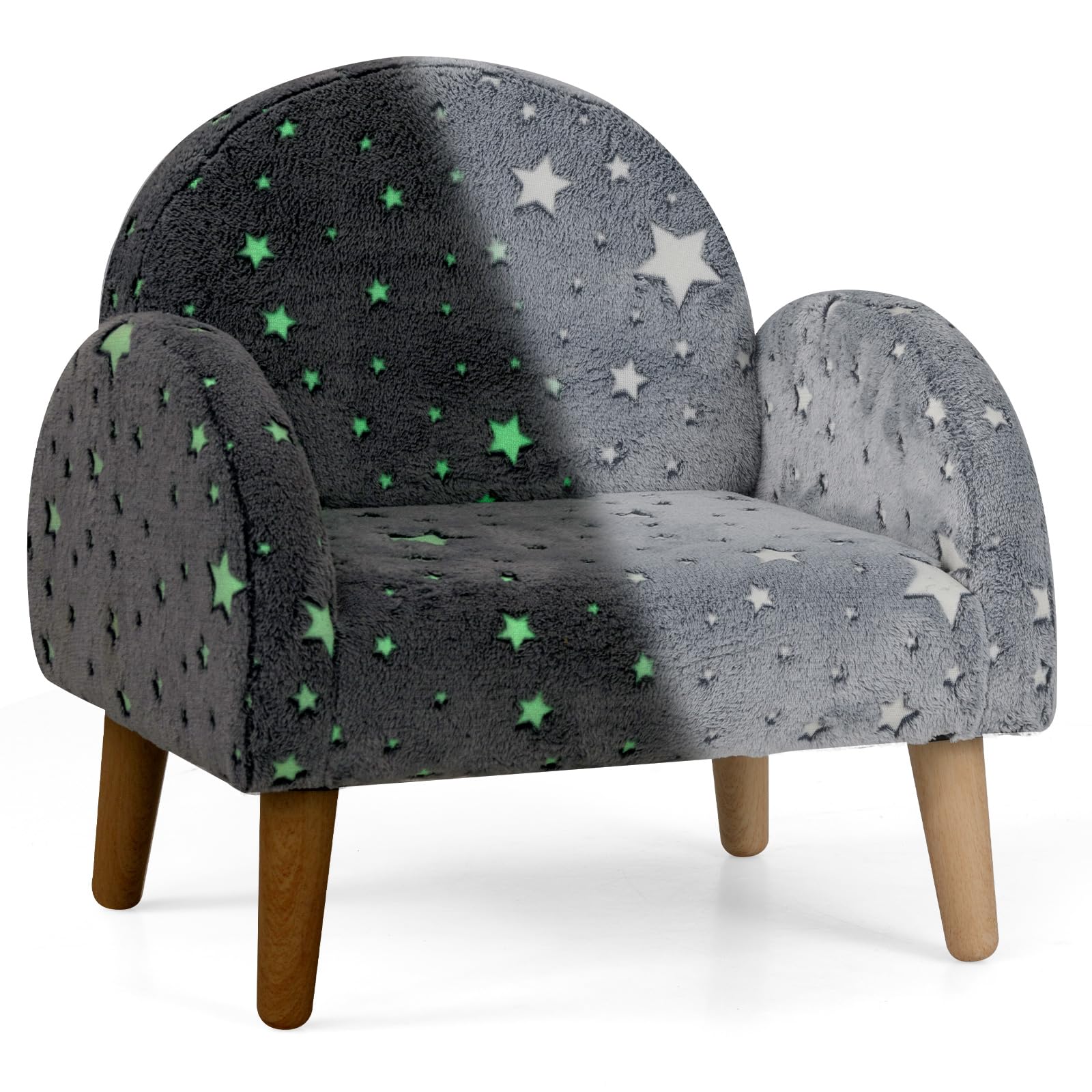 INFANS Kids Sofa with Glow in The Dark, Toddler Armchair Couch with Solid Wooden Frame Anti-Tipping, Upholstered Comfy Foam Children Chair for Kindergarten Playroom Preschool, Gift for Boys Girls