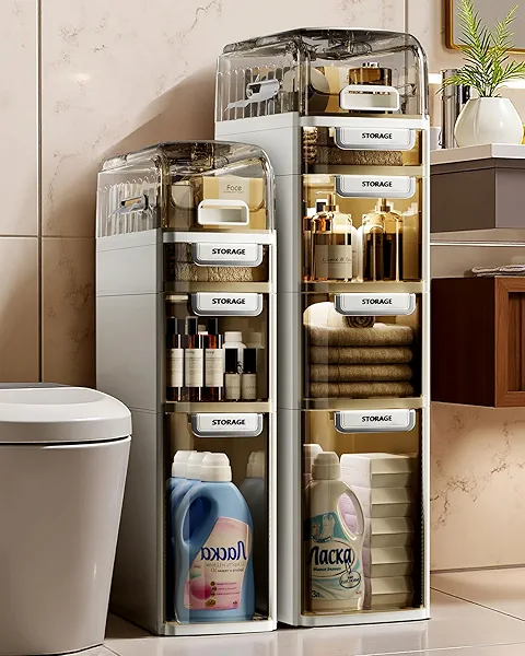 Nicebook 4-Tiers Slim Bathroom Storage Cabinet – Space-Saving Vertical Organizers and Storage with Adjustable Shelves, Freestanding Storages Unit for Bathroom, Kitchen, and Hallway, Easy Assembly