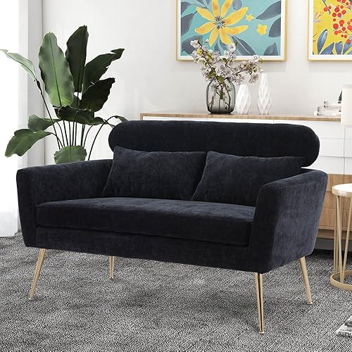 Sofá biplaza para espacios pequeños, sofá moderno de 51 pulgadas para parejas con 2 almohadas, sofá de terciopelo para oficina, sofá futón, mini