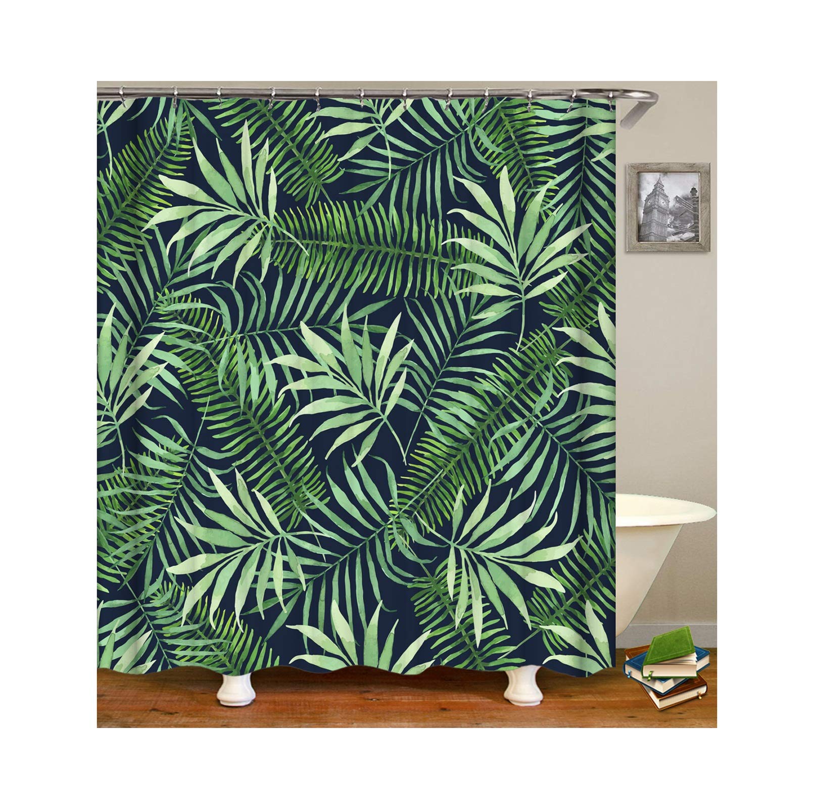 Rideau de douche imperméable bleu 180x180 pour baignoire salle de bains imprimé 3D feuilles