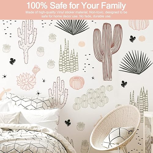 Miniatura 3 de Calcomanías de pared de cactus para dormitorio, calcomanías de pared de cactus dibujadas a mano, calcomanías de pared de cactus de vinilo para sala