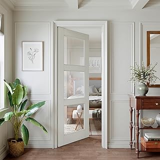 3-Lite Clear Glass French Slab Door Primed Interior Living Room Solid Core Standard Doors,18" x 80"