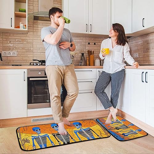 Miniatura 4 de Kitchen Mats for Floor 2 Piece Set Stained Glass Skeleton Print, Anti Skid Cushioned Water Absorbent Kitchen Rugs Door Mat Floor Mats for Kitchen