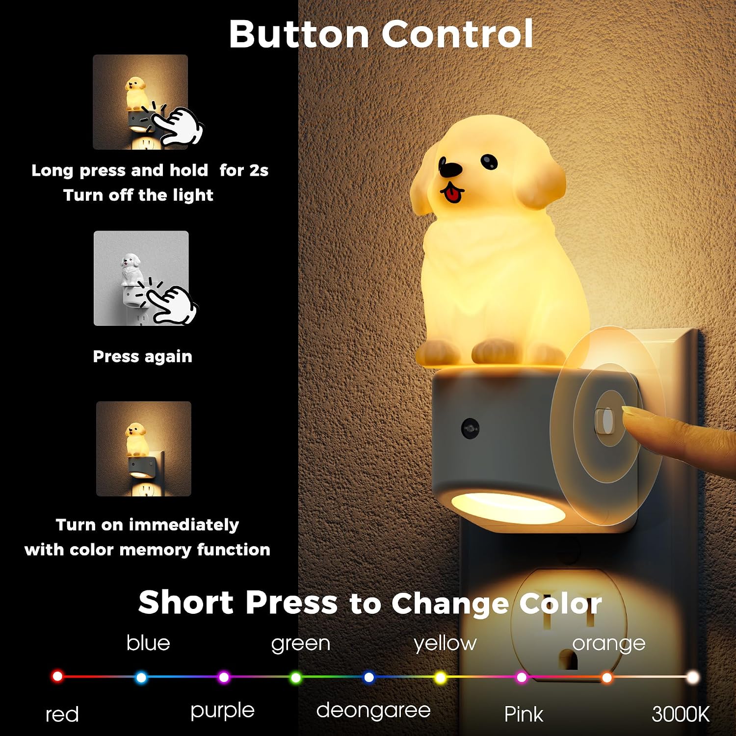 L LOHAS LED Night Light for Kids,3D Cute Puppy Night Lights,Golden Retriever with Dusk to Dawn Sensor, RGB+Soft White 3000K,Dog Night Light,Birthday Gift Nightlight for Kids, Room Decor,2Pack