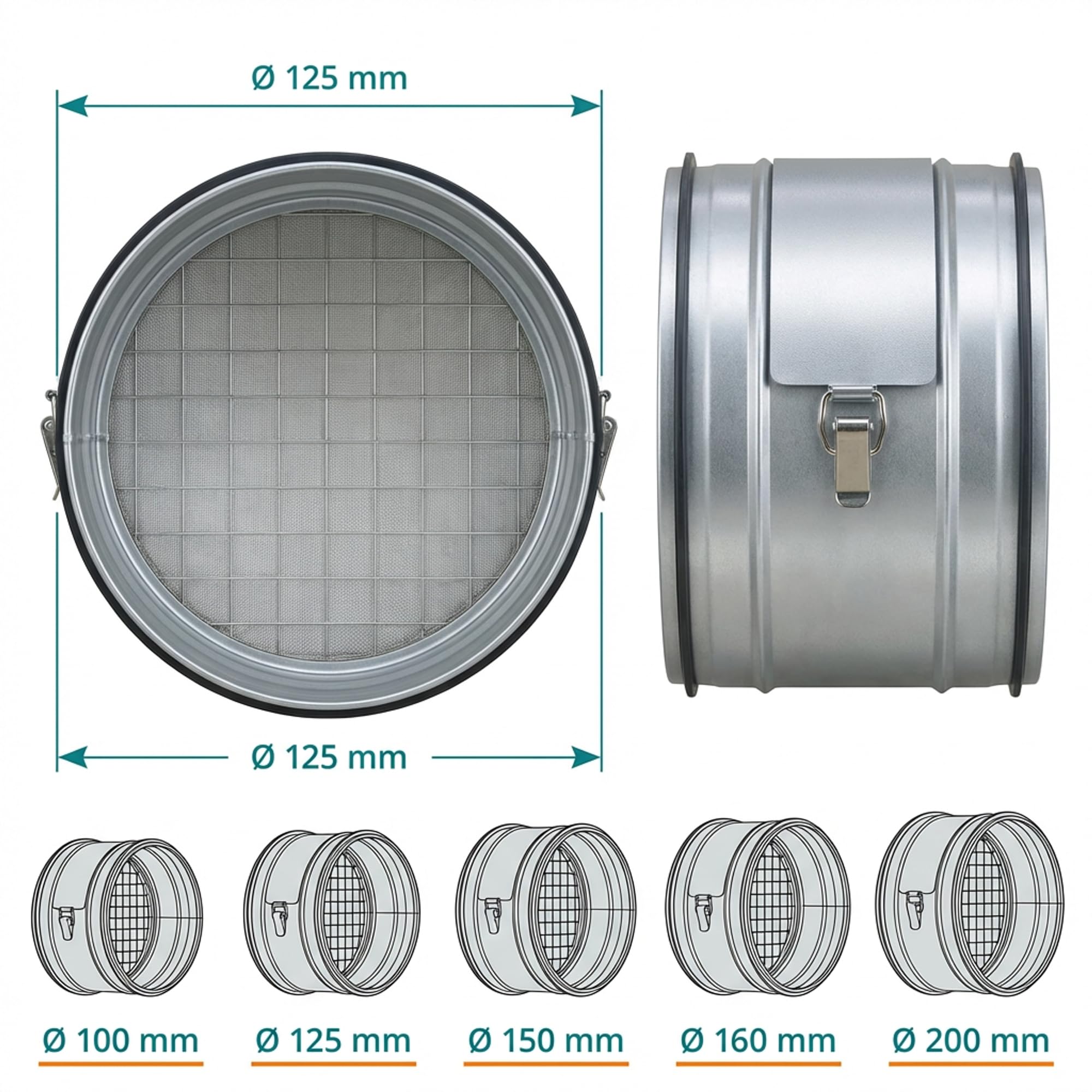 Easy Act Filtre à poussières grossières rond Ø 125 mm pour l'admission d'air, filtre tubulaire en acier galvanisé pour la filtration des grosses particules dans les systèmes de ventilation