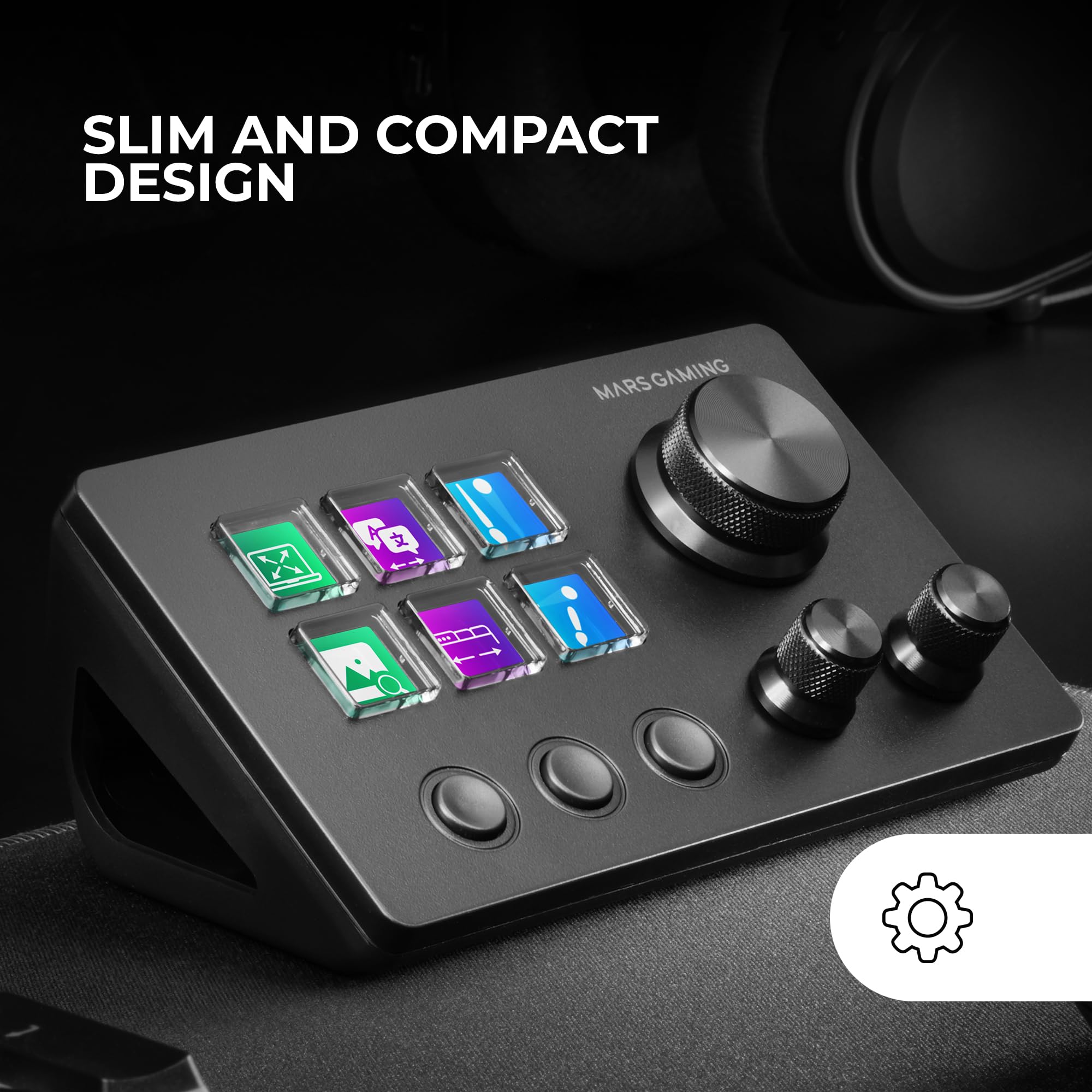 Mars Gaming MSD-TWO Control Deck Compatto 6 Tasti LCD Personalizzabili 3 Manopole Multifunzionali Nero