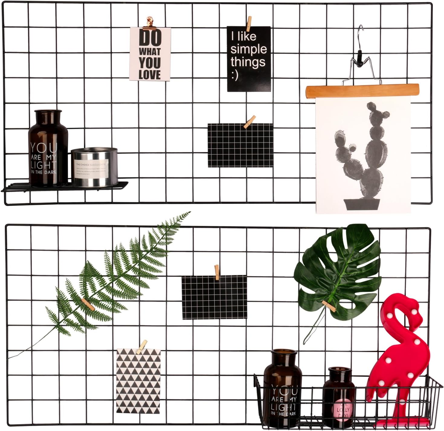 Hosaken Multifunction Grid Panel,Wall Decor/Sculptural Frames & Holders/Wall Display/Organizer, Pack of 2 Pcs, Size:15.7" x 31.5" / 40 x 80 cm,Black