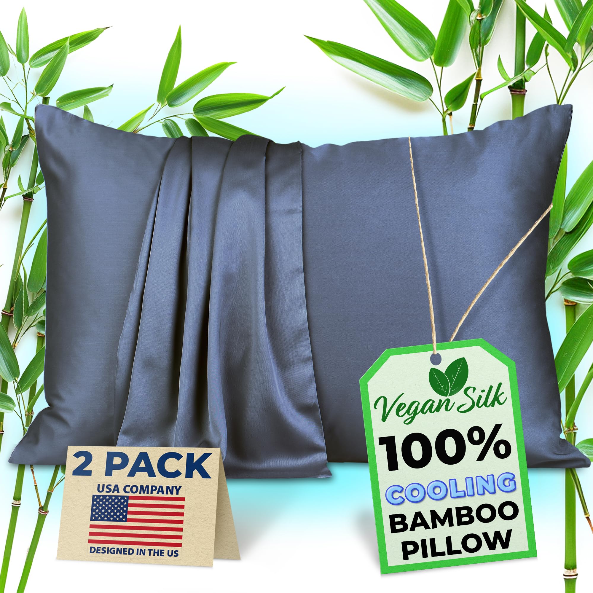 100% Viscose Bamboo Pillowcase Queen - 2-Pack Cooling Pillow Cases for Hot Sleepers, Zipper Viscose Bamboo Pillow Cases Queen Size Cool Pillow Cover