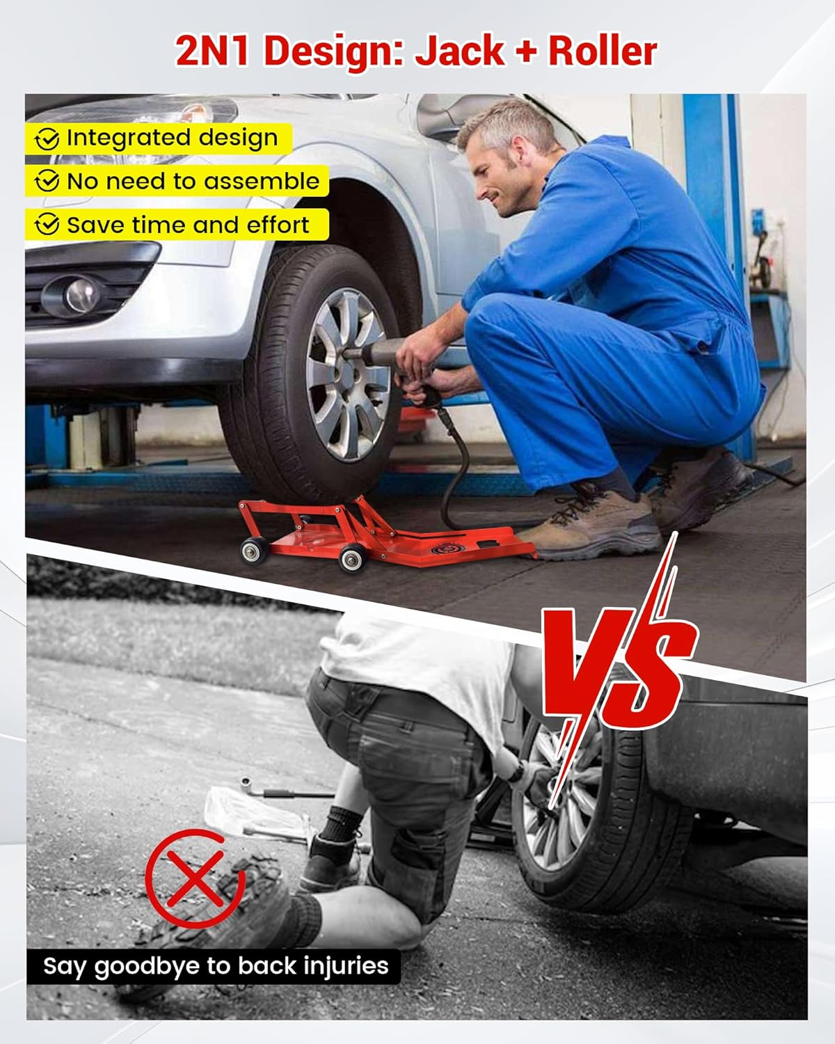 Upgraded Tire Jack Tool with Roller Plate, Portable Tire Lifter Lifting Tool for Car, SUV, Large Off-Road Trucks, Mobile Passenger Cars and Vehicles with Wheel Bolts and Nuts/Foldable