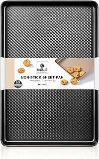 HONGBAKE Jelly Roll Pan 15x10, Cookie Sheets for Baking with Diamond Texture, Baking Sheets Non Stick, Non Toxic Oven Trays for Cooking, Heavy Duty 57% Thicker Carbon Steel, Dark Gray