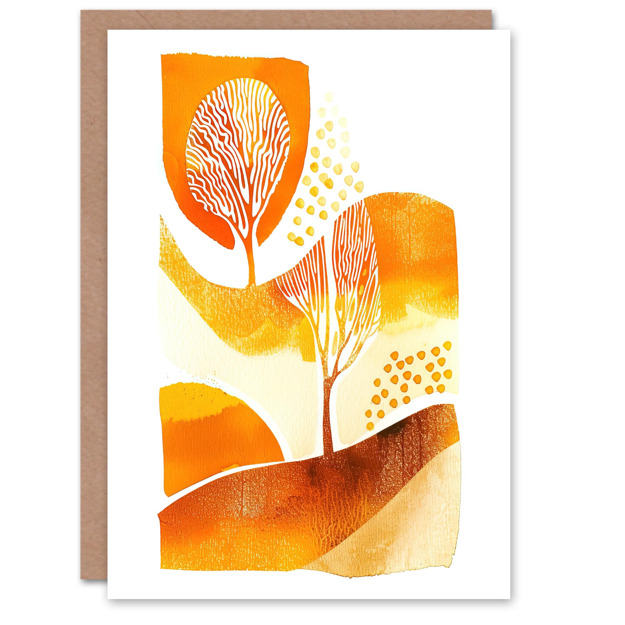 Artery8 Greeting Card Autumn Countryside Trees Abstract Watercolour Blank For Him Or Her Art Birthday Card