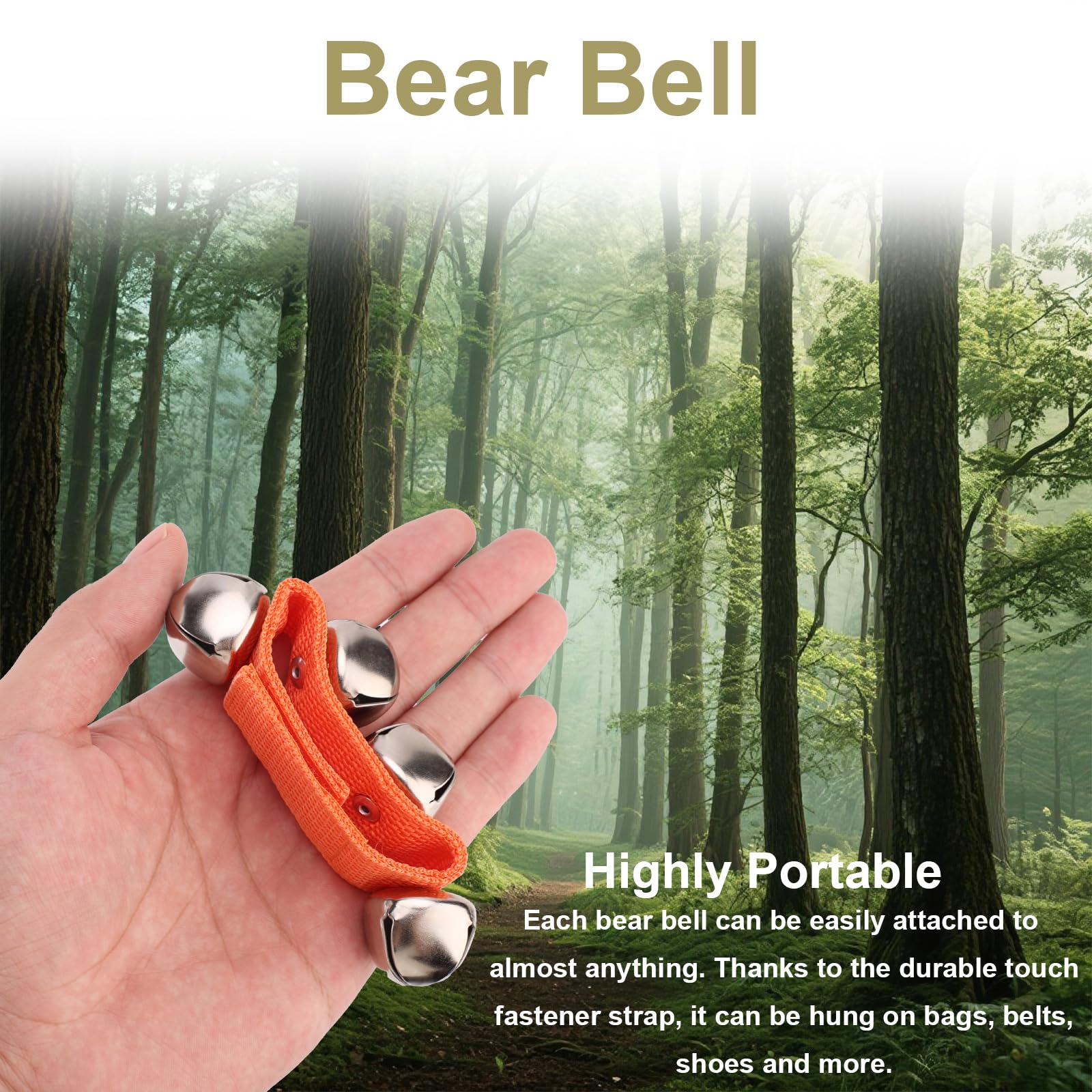 Lyreh Campanello Orso, Campanello Anti Orso Portatile e Rumoroso per Escursionisti Prodotto di Sicurezza con Chiusura a Strappo Cinturino per Cani Ciclismo Pesca Campeggio Arrampicata(Arancione)